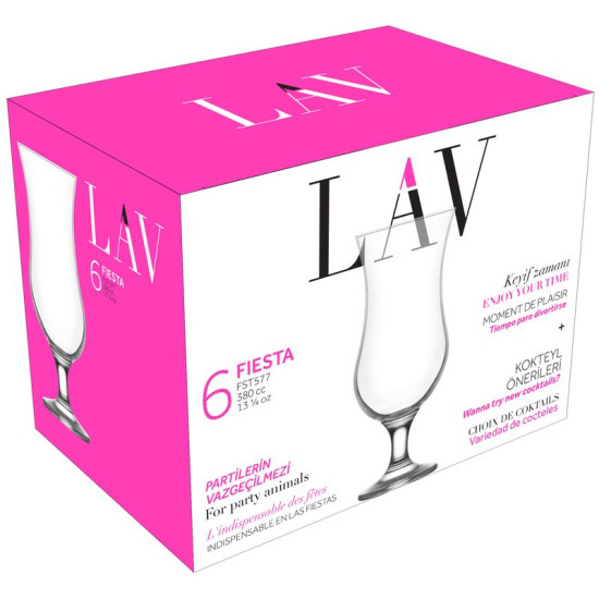 Fiesta glāzes, LAV, stikls, kokteilim, 390 ml, 75x182 mm, pak. 6 gab