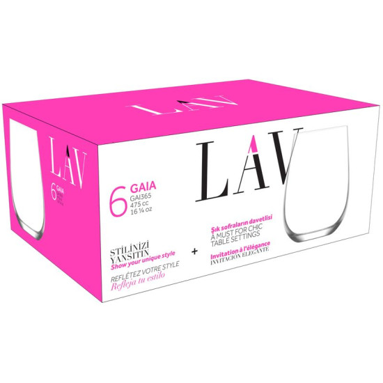 Gaia cup, LAV, glass, for water, 475 ml, 70x111 mm, pack. 6 pcs