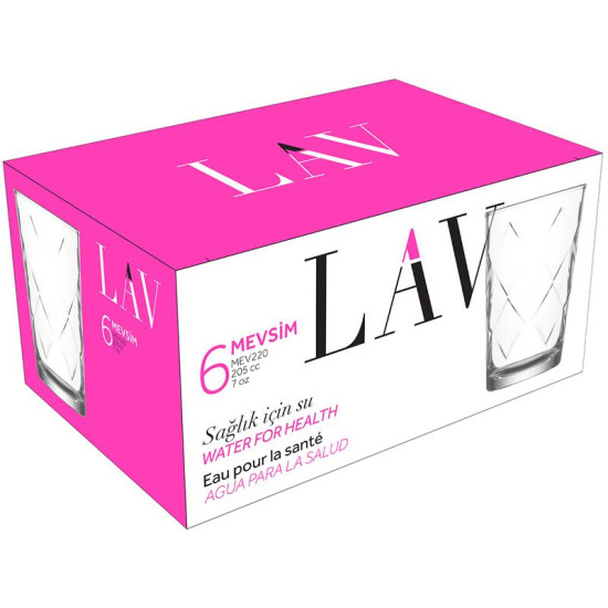 Glāze Mevsim, LAV, stikls, ūdenim, 205 ml, 68x99 mm, pak. 6 gab