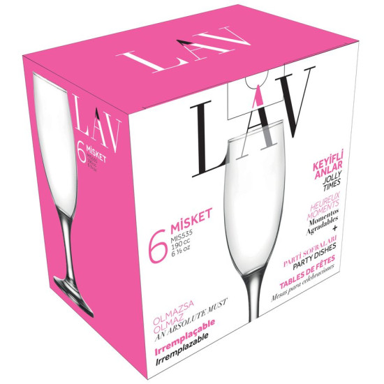 Misket glass, LAV, glass, for champagne, 190 ml, 50x193 mm, pack. 6 pcs Misket glass, LAV, glass, for champagne, 190 ml, 50x193 mm, pack. 6 pcs