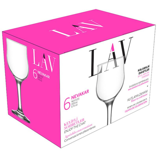 Nevakar glāze, LAV, stikls, vīnam, 200 ml, 66x155 mm, pak. 6 gab