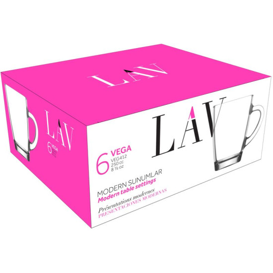 Кружка Vega, LAV, стеклянная, для кофе/чая, 250 мл, 76x100 мм, набор из 6 шт.