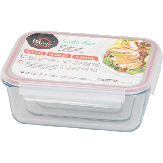 MagicHome баночка, набор из 3 шт., стекло, стекло, прямоугольная, с крышкой, 400/900/1900 мл