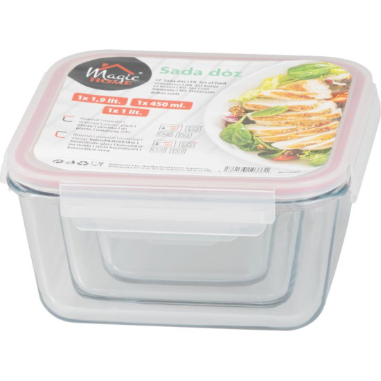 MagicHome баночка, набор из 3 шт., стекло, стекло, квадратная, с крышкой, 450/1000/1900 мл