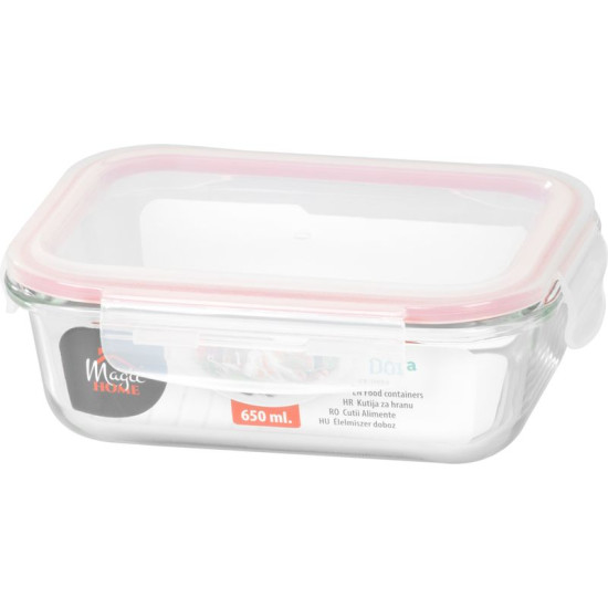 Баночка MagicHome, прямоугольная, 650 мл, с крышкой, Клипса, стекло