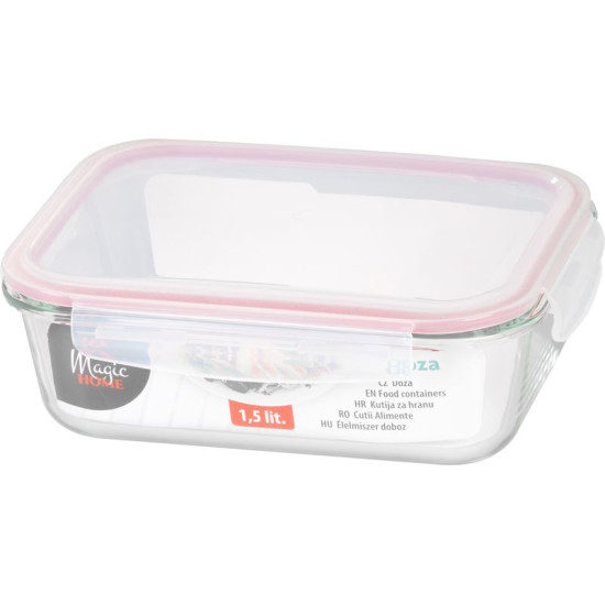 MagicHome burka, taisnstūrveida, 1500 ml, ar vāku, Clip, stikls
