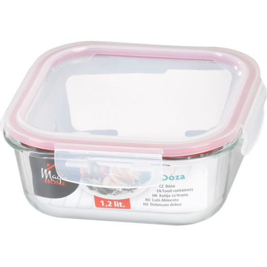 Баночка MagicHome, квадратная, 1200 мл, с крышкой, Клипса, стекло