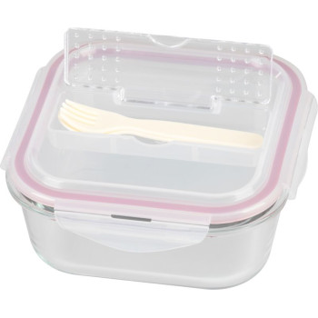 Баночка MagicHome, квадратная, с крышкой, 1200 мл, со столовыми приборами, Клипса, стакан