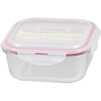 Баночка MagicHome, квадратная, с крышкой, 1200 мл, со столовыми приборами, Клипса, стакан