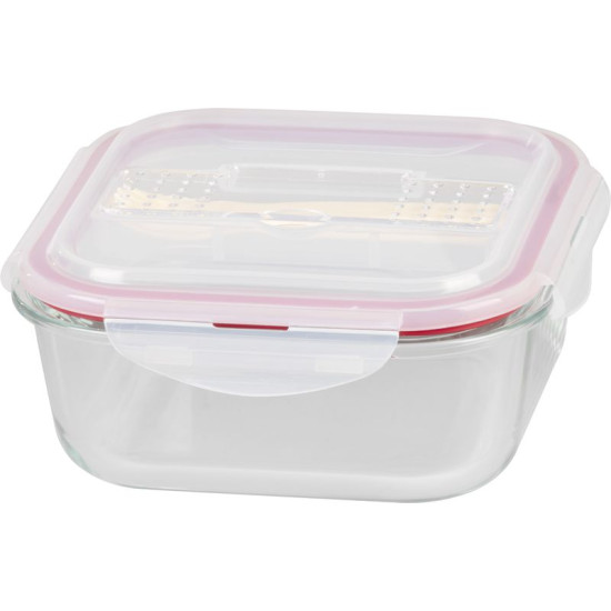 Баночка MagicHome, квадратная, с крышкой, 1200 мл, со столовыми приборами, Клипса, стакан