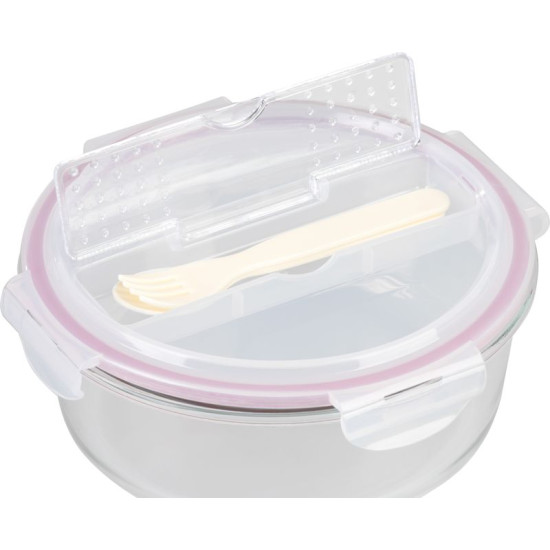 Баночка MagicHome, круглая, 1200 мл, с крышкой, со столовыми приборами, Clip