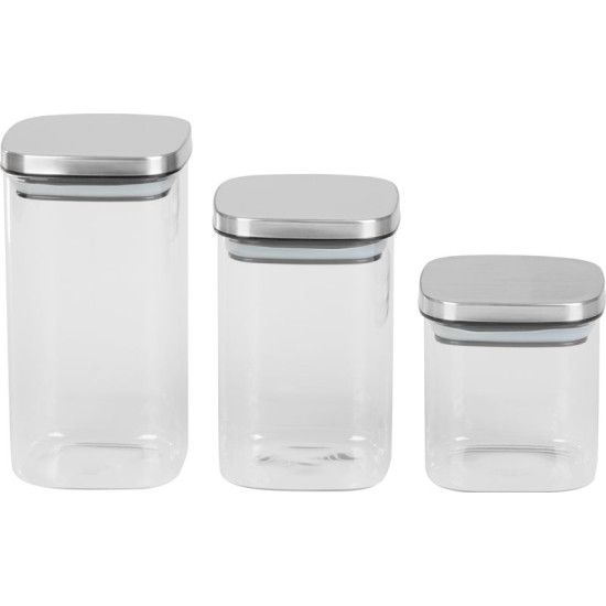 Контейнер MagicHome, 3 шт., 800/1100/1500 мл, стекло, с крышкой из нержавеющей стали