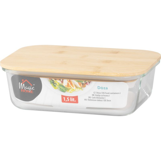 Burka MagicHome, stikla, taisnstūrveida, 1500 ml, ar bambusa vāku Burka MagicHome, stikla, taisnstūrveida, 1500 ml, ar bambusa vāku