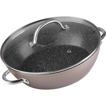 Pot MagicHome Coffee Brown Line, shallow, 26 cm, 2.8 lit., with lid, ovenproof dish