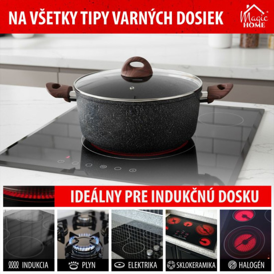 Pot MagicHome Black Marble Line, 24 cm, 4.0 lit, with lid