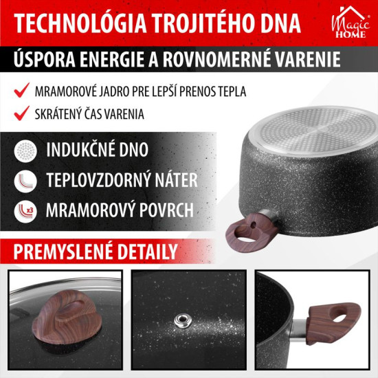 Pot MagicHome Black Marble Line, 28 cm, 5.9 liters, with lid