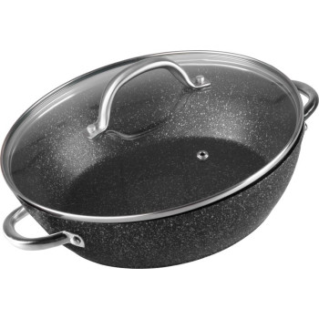 Pot MagicHome Black Marble Line, shallow, 26 cm, 2.8 lit., with lid, baking dish for oven