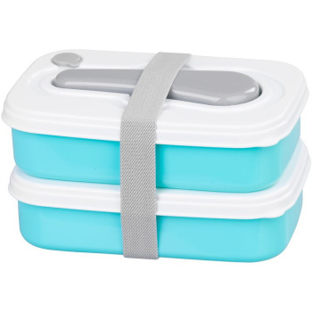 Pārtikas uzglabāšanas trauks MagicHome, kvadrātveida, 1 litrs, ar dakšiņu/karoti, 2 nodalījumi, 20,8x13,5x12,4 cm