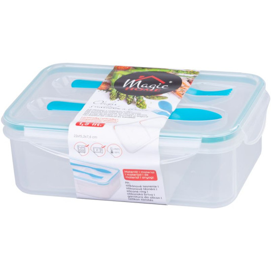 Контейнер для пищевых продуктов MаgiсHome, прямоугольный, 1,5 л , 2 отделения. В комплекте: вилка, ложка. 22x15,2x7,6 см