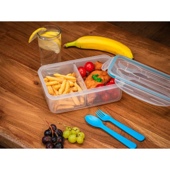 Контейнер для пищевых продуктов MаgiсHome, прямоугольный, 1,5 л , 2 отделения. В комплекте: вилка, ложка. 22x15,2x7,6 см