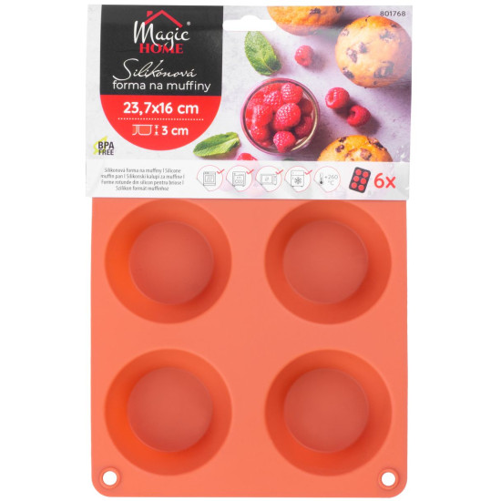 Форма Mаgiс Home для выпечки, на 6 кексов, силикон, красная, 23,7x16x3 см
