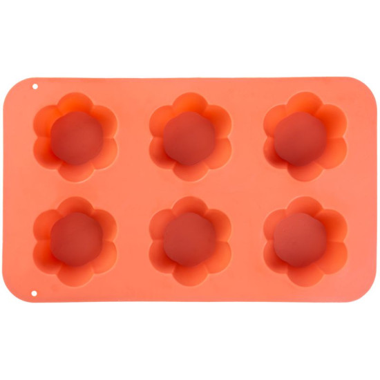 Форма Mаgiс Home для выпечки, на 6 булочек, силикон, цветочный узор, красная, 28,6x17,2х3,5 см