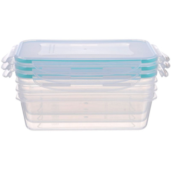 Food container MagicHome, rectangular, Clip, set 3 pcs, 1,35 lit., 15,5x21,5x7,5 cm