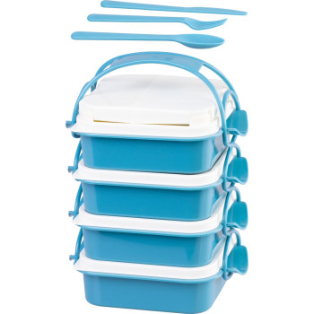 Ланч-бокс MagicHome, квадратный, 4 секции, 4x0,8 л, со столовыми приборами, 16x19,5x26 см