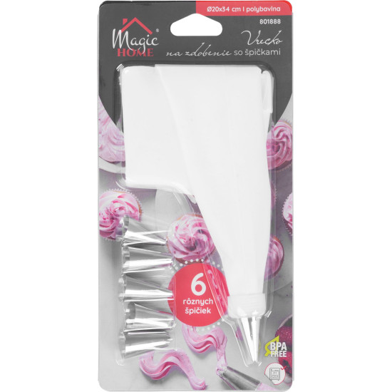 Bag MagicHome, konditorejas maisiņš, ar 6 uzgaļiem, 20x34 cm Bag MagicHome, konditorejas maisiņš, ar 6 uzgaļiem, 20x34 cm