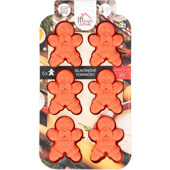 MagicHome cepšanas forma, Ziemassvētki, silikons, piparkūkas, 29,5x17,5x2,7 cm, 6 gab.