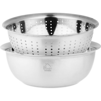 Дуршлаг MagicHome, 26,5 см, с чашей, круглые отверстия, нержавеющая сталь
