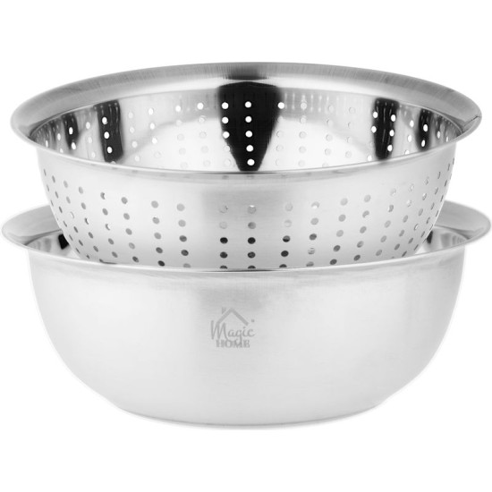 Дуршлаг MagicHome, 26,5 см, с чашей, круглые отверстия, нержавеющая сталь