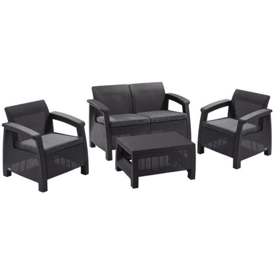 Allibert Corfu terrace set, graphite/coolgray, table, sofa, 2x chair