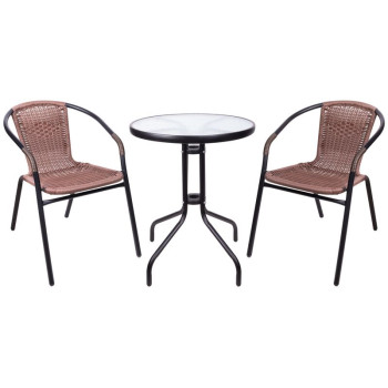 ALESIA balkona komplekts, brūns, galds 70x60 cm, 2 atzveltnes krēsli 52x55x73 cm, tērauds