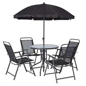 Āra mēbeļu komplekts LETICIA GREY, galds 85x71 cm, 4x krēsls 74x53x91 cm, lietussargs 180 cm