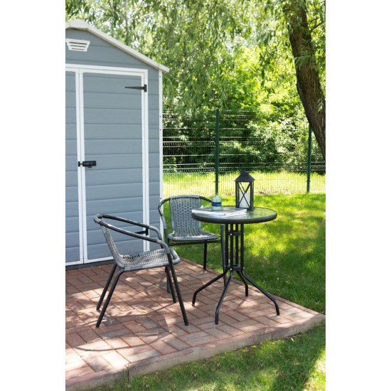Balkona komplekts ALESIA, pelēks, galds 70x60 cm, 2x krēsls 52x55x73 cm, tērauds Balkona komplekts ALESIA, pelēks, galds 70x60 cm, 2x krēsls 52x55x73 cm, tērauds