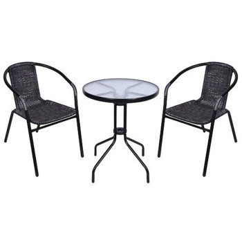 Balkona komplekts ALESIA, pelēks, galds 70x60 cm, 2x krēsls 52x55x73 cm, tērauds