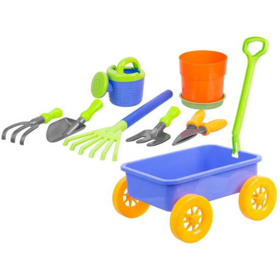 Set of sand toys with a trolley, 9 pieces