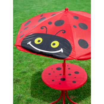 Bērnu mēbeļu komplekts dārza LEQ MELISENDA Mariquita, mārīte, saulessargs 105 cm, galds 50 cm, 2 krēsli Bērnu mēbeļu komplekts dārza LEQ MELISENDA Mariquita, mārīte, saulessargs 105 cm, galds 50 cm, 2 krēsli