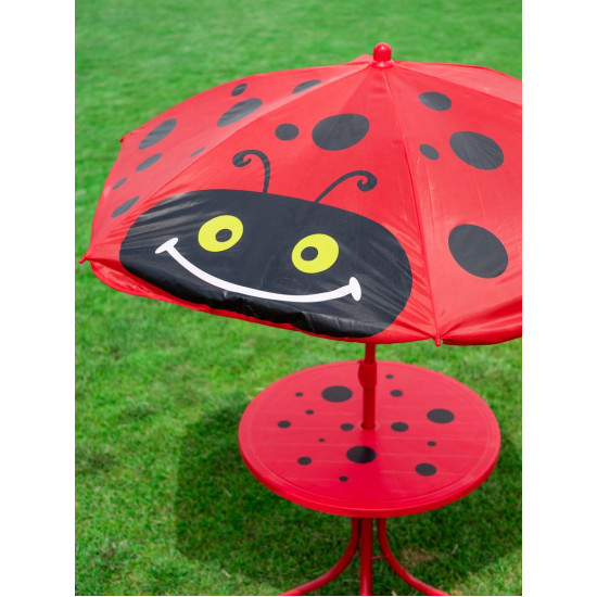 Bērnu mēbeļu komplekts dārza LEQ MELISENDA Mariquita, mārīte, saulessargs 105 cm, galds 50 cm, 2 krēsli