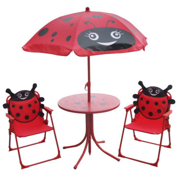 Bērnu mēbeļu komplekts dārza LEQ MELISENDA Mariquita, mārīte, saulessargs 105 cm, galds 50 cm, 2 krēsli
