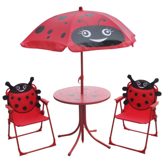 Bērnu mēbeļu komplekts dārza LEQ MELISENDA Mariquita, mārīte, saulessargs 105 cm, galds 50 cm, 2 krēsli