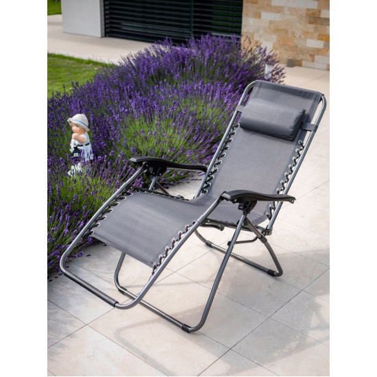 Lounger SONORA, grey, adjustable, max. 120 kg, 66x177x108 cm