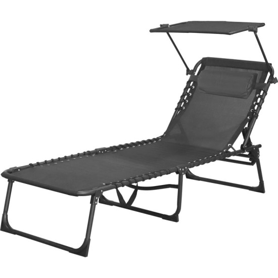Lounger with canopy CONOPEUM, grey-black, adjustable, 188x56x28 cm