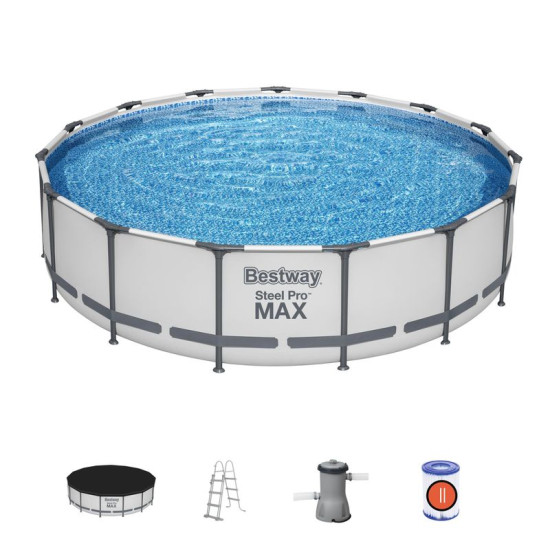 Бассейн каркасный Bestwаy® Steel рro MаX 56488, 457x107 см, фильтр, лестница для бассейна, коврик, покрывало для бассейна