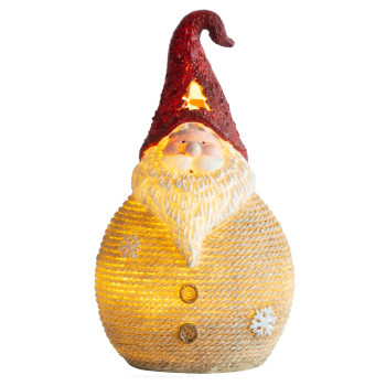 Рождественская фигурка Санта, круглая, средняя, ​​LED, полирезина, 28,5 см