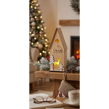 Christmas decorations Woodeco, Birdhouse, 3xLED, 12x7x32 cm
