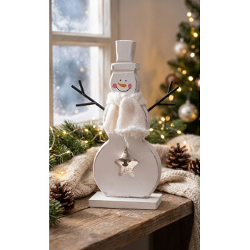 Christmas decorations Woodeco, White snowman, 10x20 cm, pkg. 2 pcs