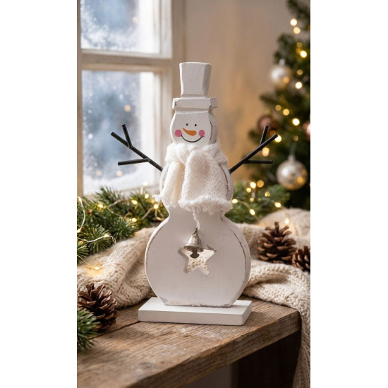 Christmas decorations Woodeco, White snowman, 10x20 cm, pkg. 2 pcs
