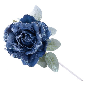 Dekorācija Zieds, peonija ar lapu, zils, kāts, bal. 6 gab
